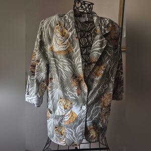 Unique vintage Animal Print Blazer with Tigers and Leopards